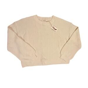Jessica Simpson Sweater Womens XL Ivory Textured Heart Knit Crew Neck